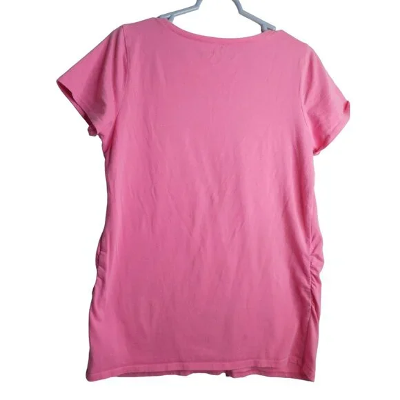 Bump Start Womens Pink Maternity Top Short Sleeve Ruched Sides Size Large - Picture 2 of 7